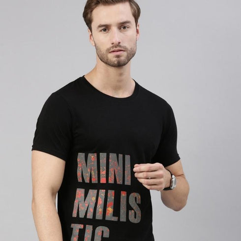 Black Printed Crew Neck Tshirt